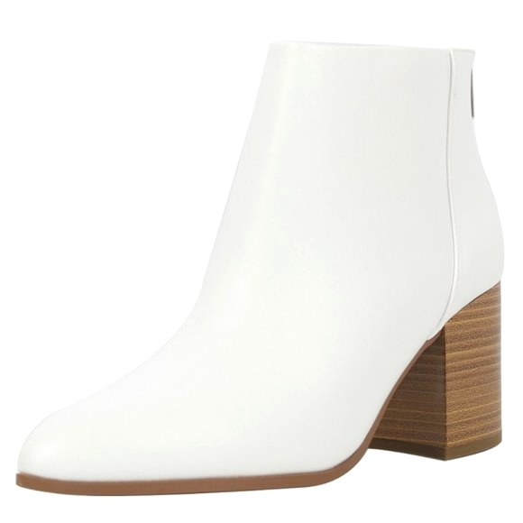 New White Point Toe Chunky Heel Ankle Boots Booties - Picture 2 of 4
